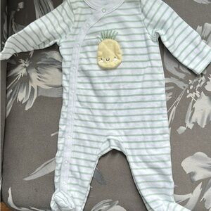 Striped Pineapple Footie One-Piece - White & Light Green